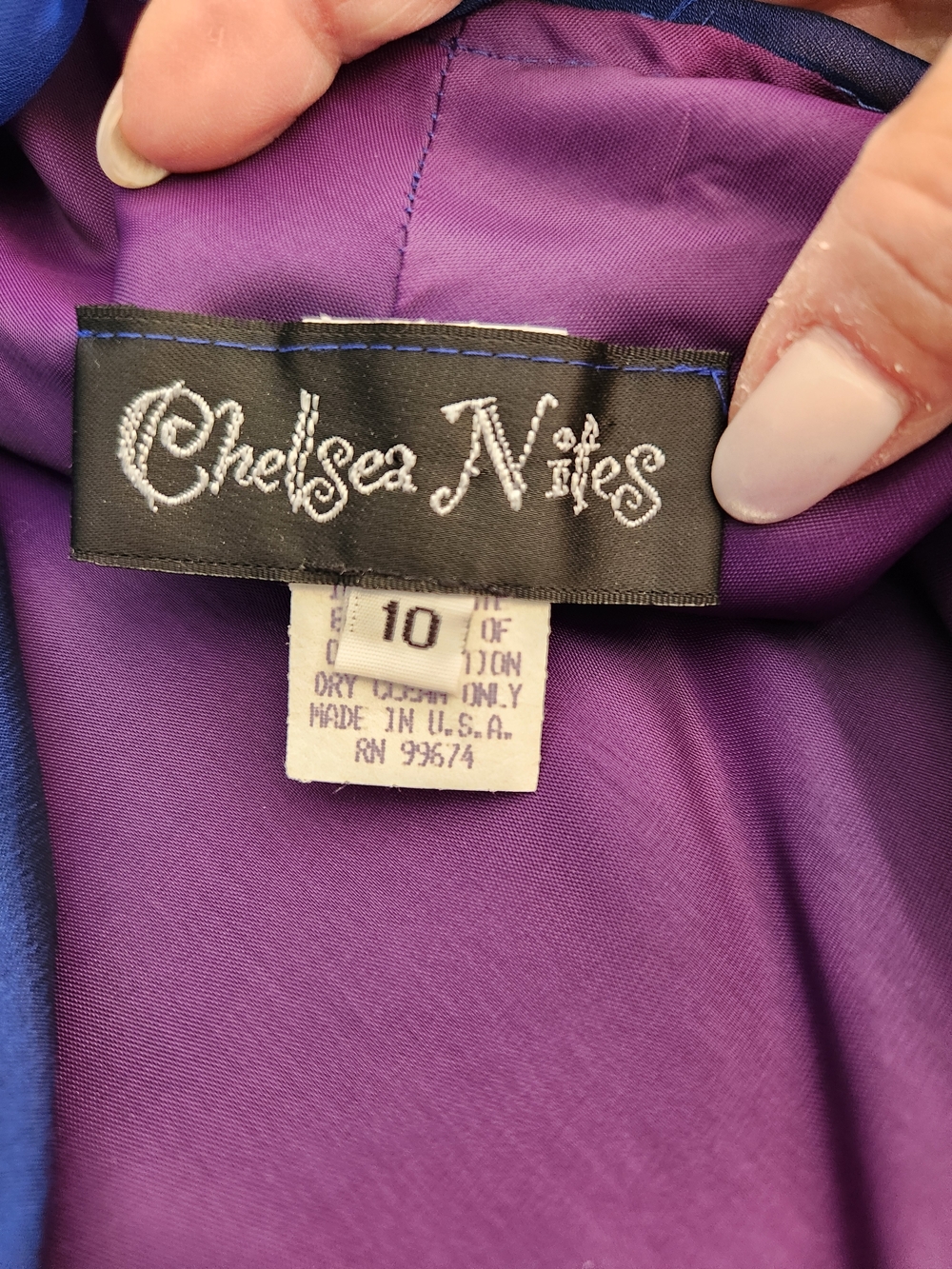 Royal Blue Chiffon Dress With Purple Lining Sleeveless Sheath Dress - Picture 4 of 7